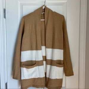 Loft camel and white striped cardigan with pockets